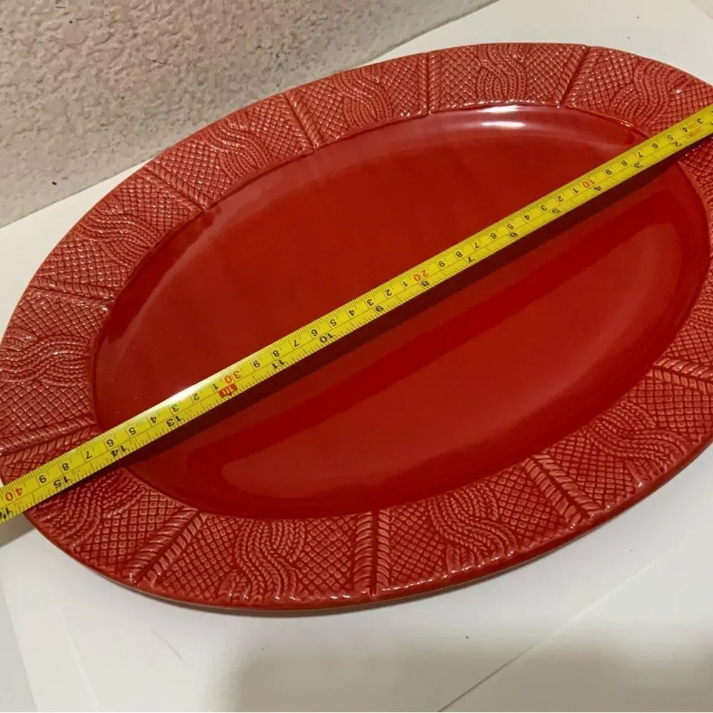 BIA Cordon Bleu 16 inch Red Cable Knit Oval Platter G22